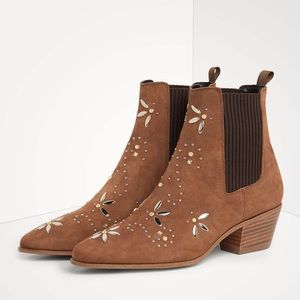 Maje Fiesty Brown Tan Suede Embellished Booties